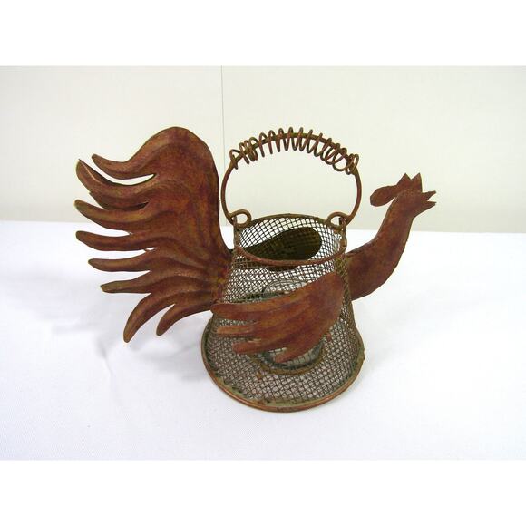 VTG Wire Mesh Rooster Candle Holder Rustic Folk Art Texture Farm Country - Picture 1 of 9